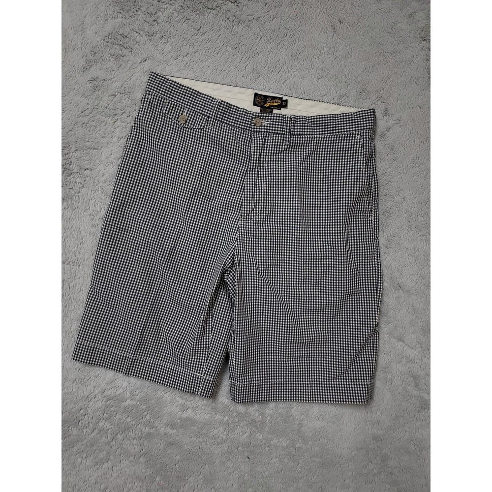 Vintage Ralph Lauren Rugby Shorts Mens 33 Gingham Plaid Skull Bones Navy White